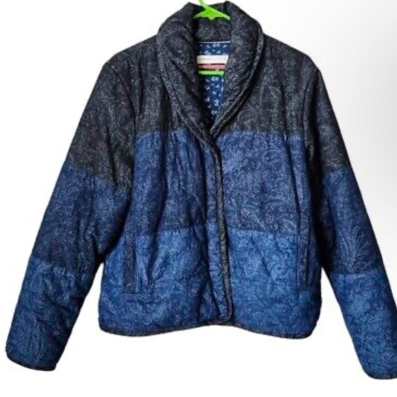 Anthropologie Pilcro Anna Colorblocked Puffer Coat black blue - Picture 4 of 6